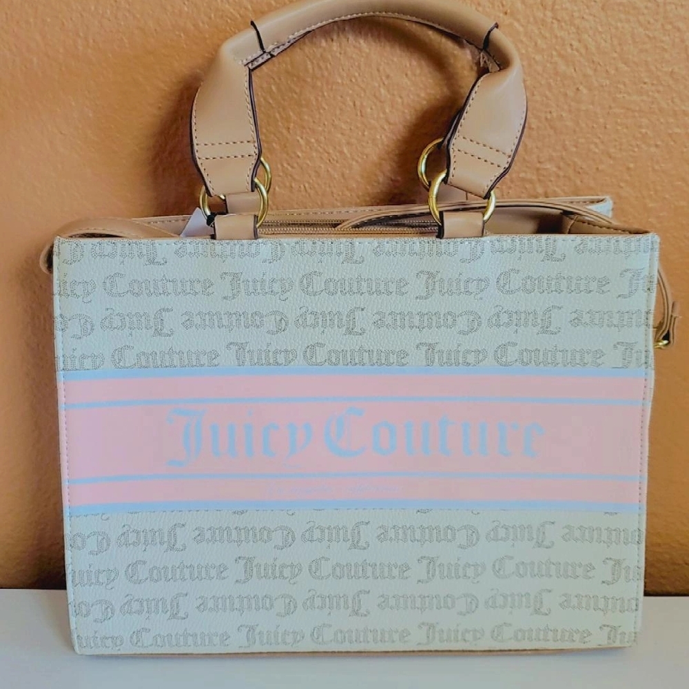 Juicy Couture Tan and Pink Tote Bag with Structured Design